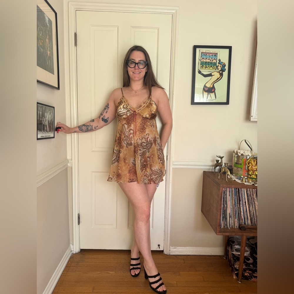Y2K Vintage Leopard and Paisley BabyDoll Sz M.
